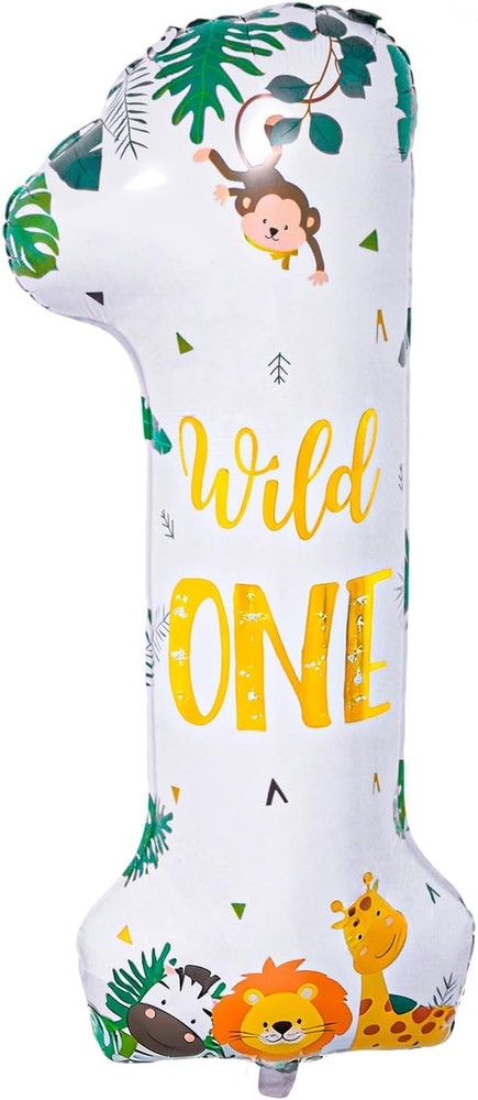 Wild One Birthday Decorations, Wild Animal Number 1 Balloon, 40» Wild One Ballo