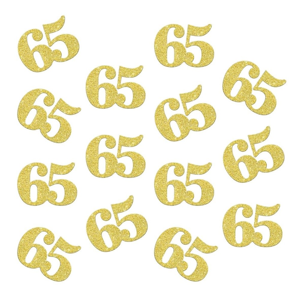 100 PCS Gold Glitter Double Sided Number 65 Birthday Table Confetti