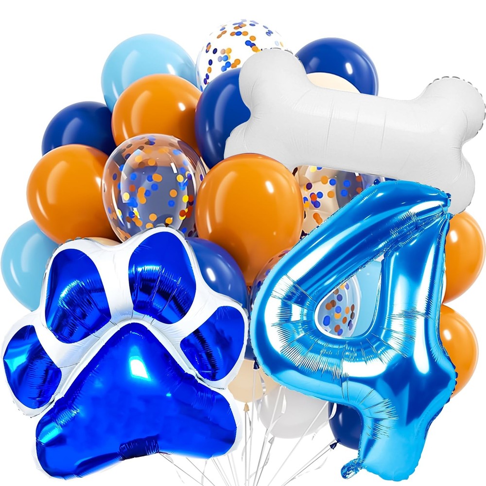 Paw Print Balloons, 33 PCS Blue Number Balloons Orange Blue White Nude Confet…