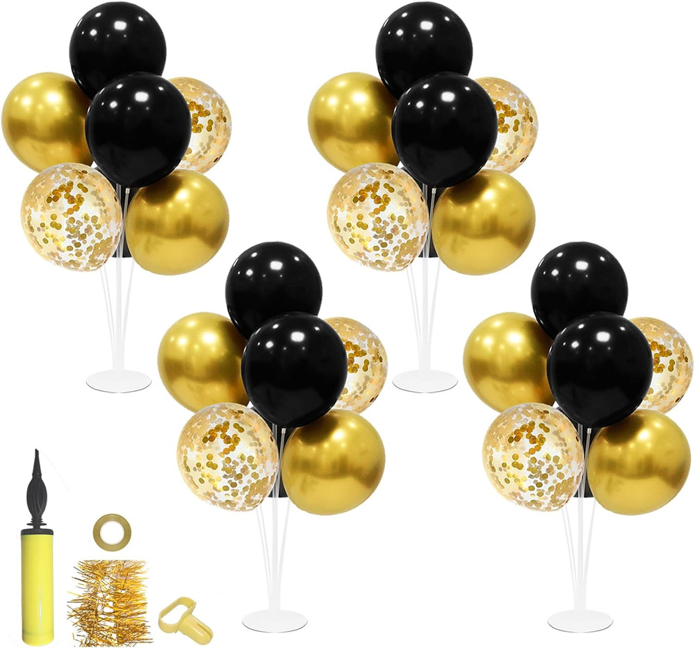 Black and Gold Party Decorations 4 Set Balloon Stand Table Centerpieces for Men’
