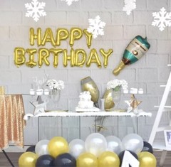 Black Gold Birthday Decorations Kit 37pc Balloons Banner Champagne Set