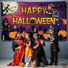 KatchOn Spooky Happy Halloween Banner – XtraLarge, 72×44 Purple and Orange