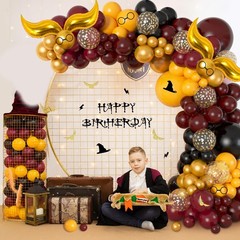 Ouddy Life 172pcs Wizard School Balloon Garland Arch Kit Burgundy Black Gold