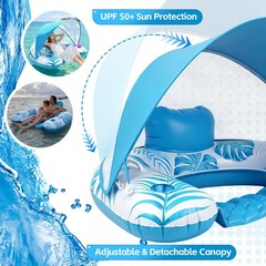 XL Pool Float for Adults with Canopy Cup Holders Headrest Inflatable Lounger