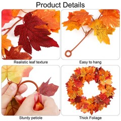 Fovths 8 Pieces Fall Maple Leaves Garland 5.8ft/pc Yellow, Brown, and Red