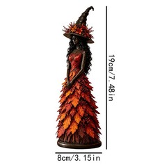 Magical Autumn Witch Statue Resin Seasonal Table Centerpiece with Leaves Gown