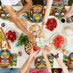 Effortless 96-Piece Tiki Tableware Set – Perfect for Birthday and Luau Parties