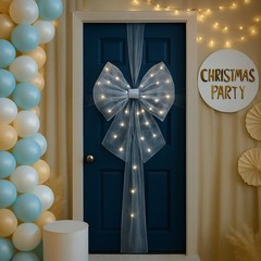 Grey Christmas Door Bow 20″ LED Lights Holiday Home Xmas Gift Decoration
