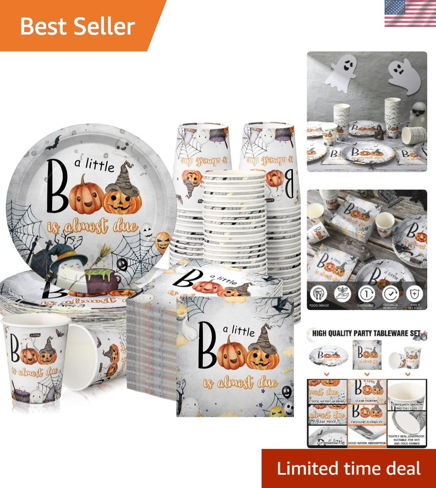 Stylish 200 Pcs Halloween Tableware Set – Plates, Cups & Napkins for 50 Guests