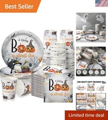 Stylish 200 Pcs Halloween Tableware Set – Plates, Cups & Napkins for 50 Guests