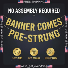 Retirement Banner Gold Glitter Pre-Strung Party Decor
