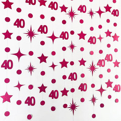 Burgundy 40Th Birthday Decorations Number 40 Circle Dot Star Garland Glitter Str