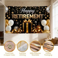 Retirement Party Decorations – Extra Thick Fabric Happy Retirement Backdrop Bann