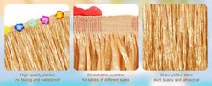 4 Pack Thickened Grass Table Skirt Natural with Hibiscus Flowers 400g Hawaiian