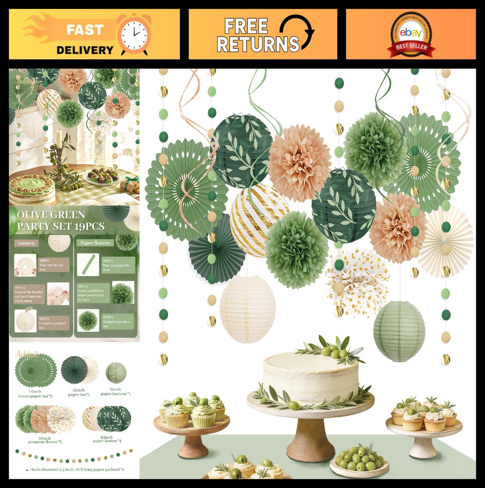 Sage Green Party Decorations Kit – Birthday, Baby Shower, Bridal Shower, Boho We
