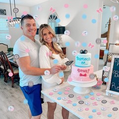 Cheereveal 200pcs Burnouts or Bows Gender Reveal Confetti, Pink and Blue Roun…