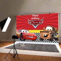 Red Racing Car Backdrop Boys Birthday Party Cartoon Photo Background Banner