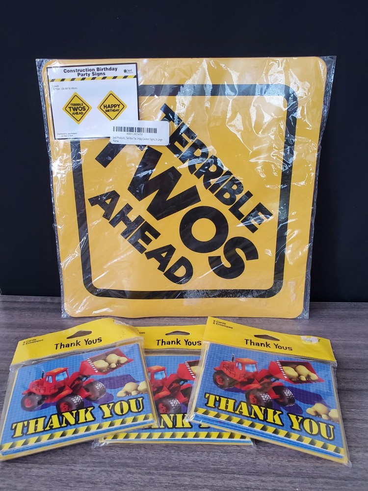 NEW Lot TERRIBLE TWOS AHEAD & Happy Birthday CONSTRUCTION Signs THANK You CARDS