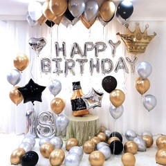 DIY Photo Booth Backdrop with Silver and Black Birthday Balloon Decoration Kit
