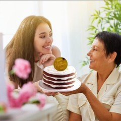 Happy Mother’s Day Acrylic Cupcake Topper, 20 Pcs 4 styles Gold Round Heart M…