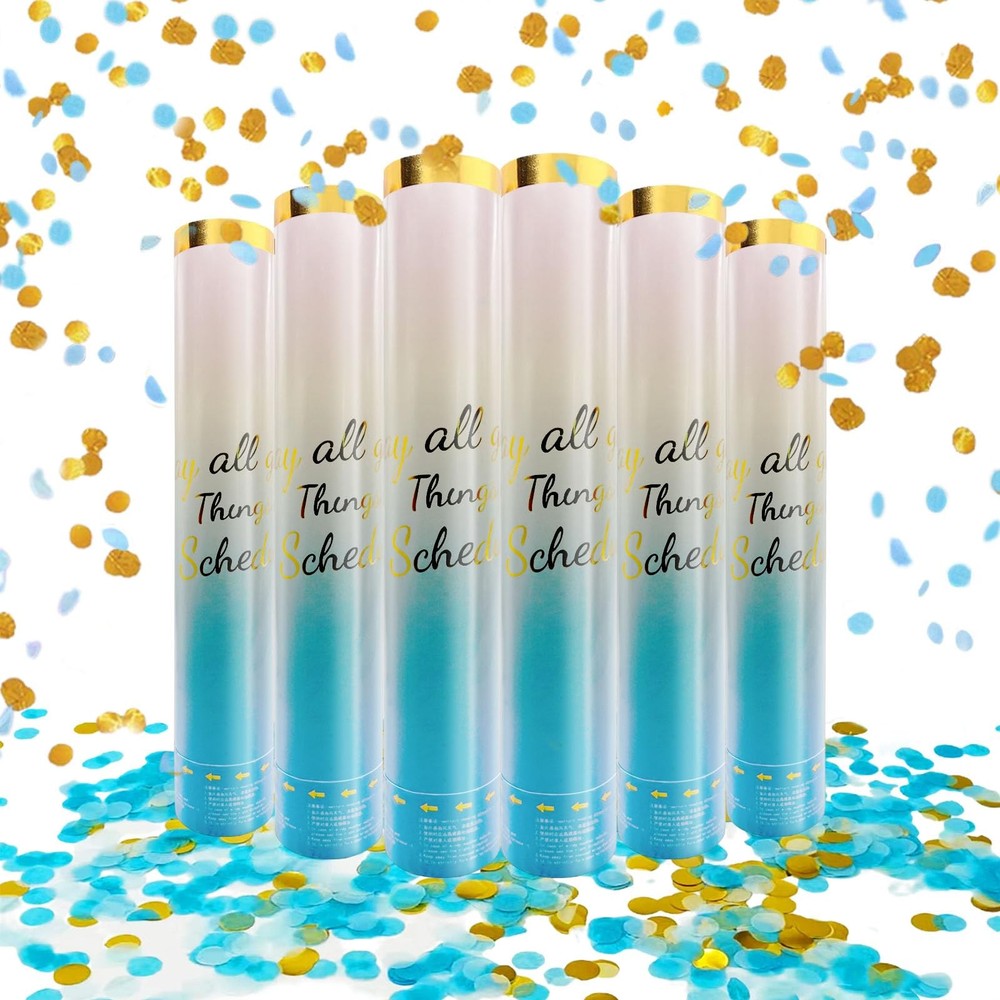 6 Pack Gender Reveal Confetti Cannon, 12 Inch Biodegradable Blue Confetti Pop…