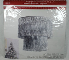 2 Tier Fringe Tinsel Chandelier Silver Foil Party Disco Ball Decor Christmas