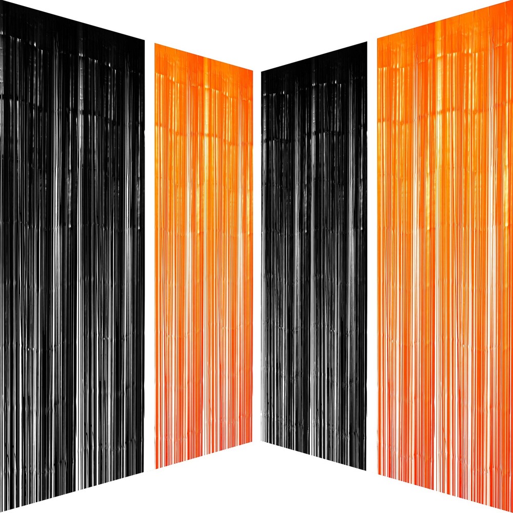Black Orange Metallic Tinsel Foil Fringe Curtains – Halloween Graduation Part…