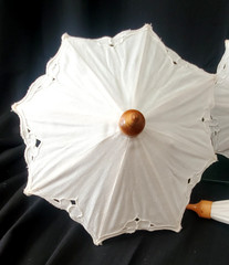 WHITE ASSTD BATTENBURG + OTHER LACE MINI PARASOL PARTY/SHOWER FAVORS – LOT OF 12