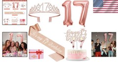 Memorable 17th Birthday Celebration Kit: Tiara, Sash, Balloons & Topper Included