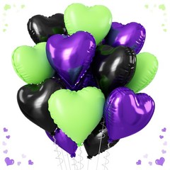 Green Purple Black Heart Balloons, 18Inch Purple and Green Heart Foil Balloon…
