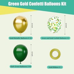 65Pcs Balloons Set, Dark Green & Metallic Gold Balloons, Confetti Green Gold