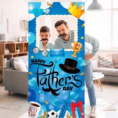 Father’s Day Photo Frame Banner, Fathers Day Blue Photo Booth Props Door Banner