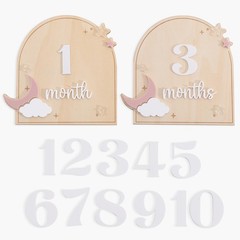 Wood Celestial Monthly Milestone Discs – Moon and Stars Monthly Discs for Pho…