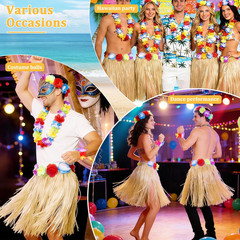 12PCS Luau Hawaiian Raffia Skirts with 24PCS Wristbands Party Decorations Bulk f