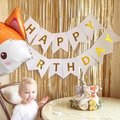 Happy Birthday Banner With Shiny Gold Letters, Swallowtail Design Hanging White