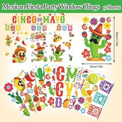 Whaline 9 Sheet Mexican Fiesta Party Window Clings 7.9×11.8 Inch, Multicolor