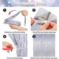 2 Pack Silver Metallic Tinsel Foil Curtains, 3.28 FT x 7.05 FT Glitter Silver Fr