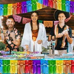 Rainbow Foil Fringe Garland & Tinsel Streamers for Parties, 39 Ft Total Length