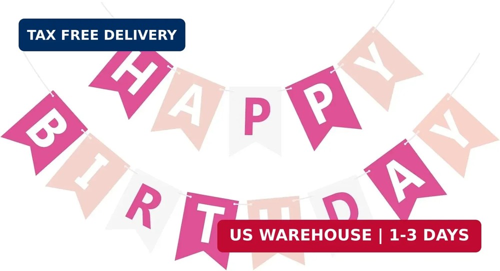 Happy Birthday Banner Sign, Birthday Garland Wall Door Hanging Banners Flag for