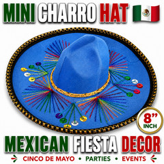 Mini Mexican Charro Sombrero Hat 8″ Blue Fiesta Party Decor Cinco De Mayo