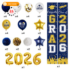 Graduation Decorations Class of 2026, Navy Blue and Gold