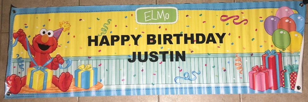 Elmo Happy Birthday JUSTIN Banner 18 inches width and 60 inches length