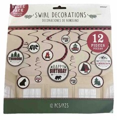 Lumberjack Birthday Boy Outdoors Party Swirl Decorations 12pc Wildlife NEW Bear