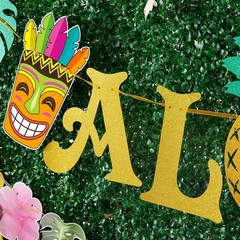 Hawaiian Aloha Party Banner Decorations – Flamingo Pineapple Tiki Tropical Lu…