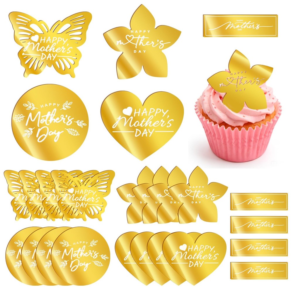 20pcs Mother’s Day Acrylic Cupcake Toppers Cake Disc, Mothers Day Cake Picks,…