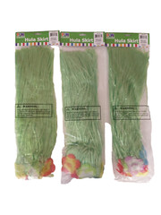 Green Artificial Grass Flowered Hula Skirts Hawaiian Luau Party 3 Pack
