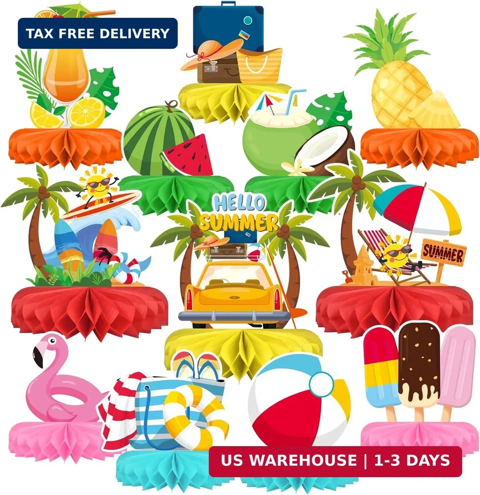 Beach Party Decorations Kit – Beach Themed Honeycomb Centerpieces and Table Deco