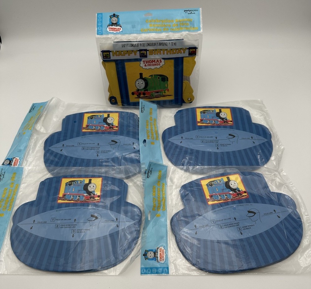Thomas & Friends Celebration Banner 5.67ft. & 4 Pkgs. Of 8 Party Hats 2004