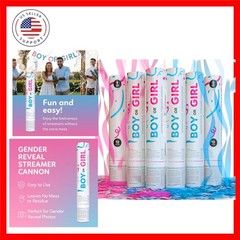 Gender Reveal Streamer Cannon | 6 Pack | 3 Blue and 3 Pink | Multicolor Strea…