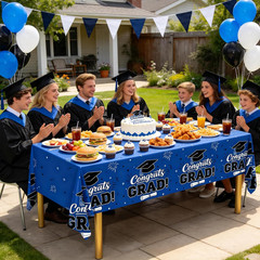 3Pcs Graduation Tablecloth, Blue Graduation Decorations 2026 Gongrats Grad Table